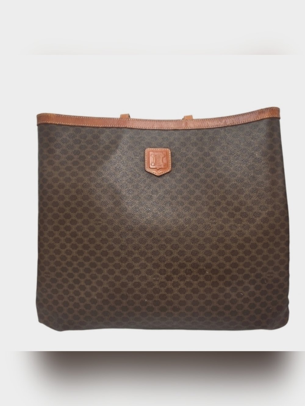 Vintage Celine Macadam Monogram Tote Bag MC98/2 Brown Coated Canvas Leather Trim